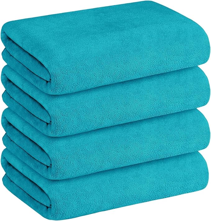 Bath Towel, Microfiber Bath Towels Set, 4 Pack (30" x 60") - Large Size, Extra Absorbent, Quick Drying, Multipurpose Use as Hair Wrap for Women, Bath, Fitness, Sports, Yoga, Teal