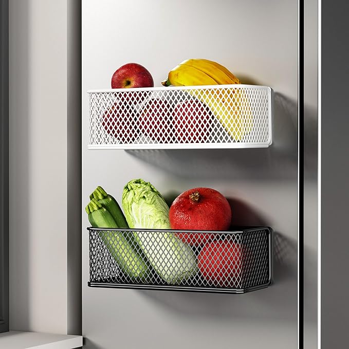 Magnetic Basket Bins Fridge Organizer Pencil Holder - Whiteboard Accessories for Home Kitchen Organization (Mesh Black-High)