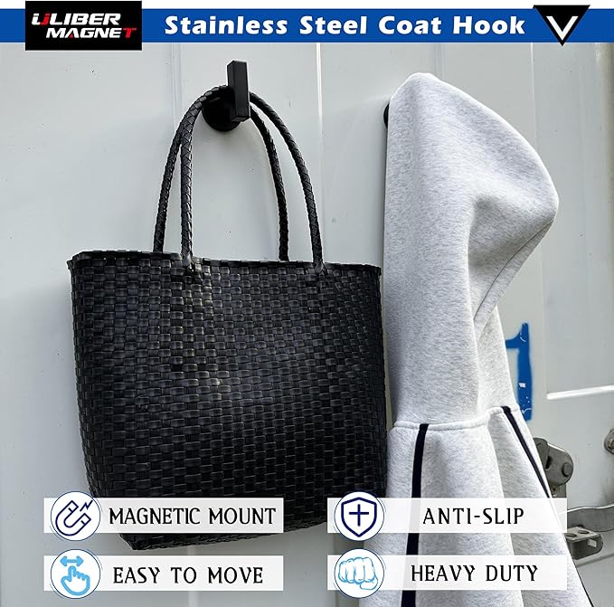ULIBERMAGNET Magnetic Coat Hooks,Heavy Duty Magnets Hook for Metal,Door,Cruise Cabinet,Refrigerator, Locker,Neodymium Magnet Hook for Towel,Coat,Bag,Umbrella