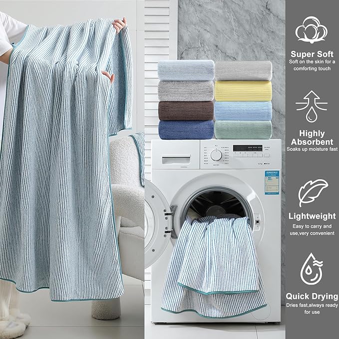 8-Piece Premium Towel Set for Bathroom|2 Oversized Large Bath Sheet,2 Hand Towels,4 Washcloths|Soft Cozy Highly Absorbent Fast Dry Microfiber Shower Towel Set for Hotel Bathroom Essentials,Lake Blue