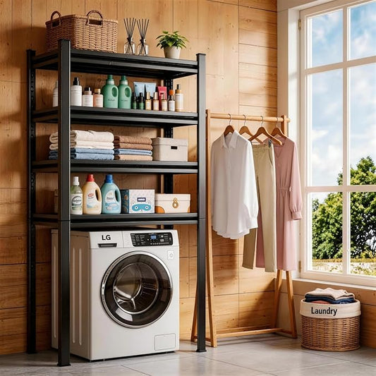 Over Toilet Storage Shelves, 5 Tier Adjustable Steel Shelf, Freestanding Metal Bathroom Space Saver, Waterproof&Rustproof Oraganizer with Reinforced Columns, Ideal for Laundry Bathroom, 28Wx14Dx60H
