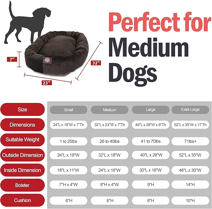 Majestic Pet 32 Inch Micro Velvet Calming Dog Bed Washable – Cozy Soft Round Dog Bed with Spine for Head Support - Fluffy Donut Puppy Mat 32x23x7 (inch) Medium - Storm (2025)