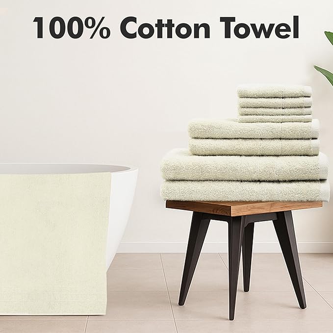 Bath Towels Set of 8 – 100% Cotton (Ivory) Bathroom Towel Set Bale Includes 2 Bath, 2 Hand, 4 Face Towels – Soft, Absorbent & Quick Dry Towel for Bathroom, Spa, Kitchen, Hotel Use
