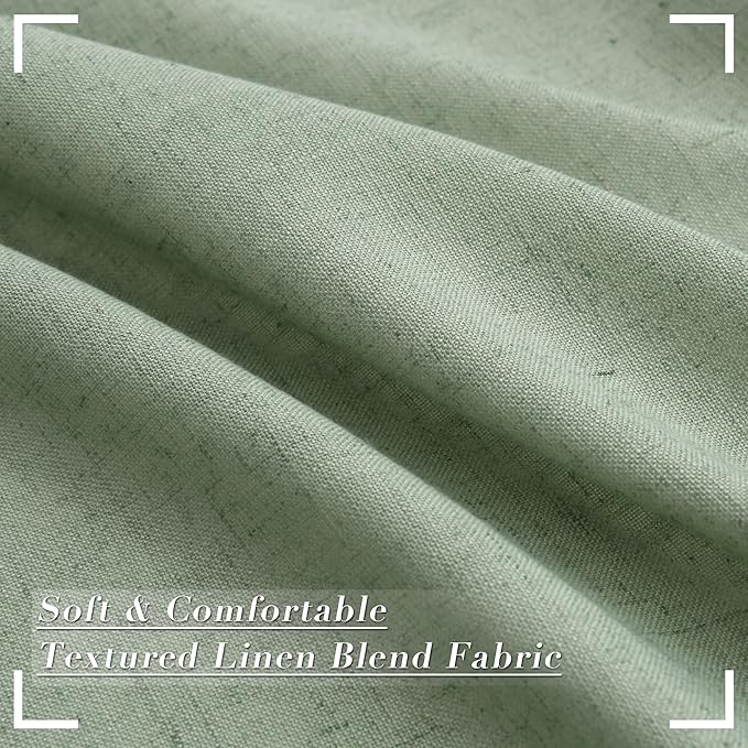 Joywell Mist Sage Back Tab Rod Pocket Linen Curtains 96 Inches Long 2 Panels for Living Room Bedroom Neutral Boho Farmhouse Rustic Light Filtering Semi Sheer Curtains Window Treatment 52x96