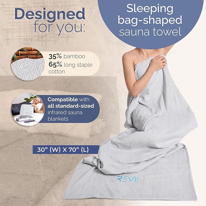 Sauna Blanket Insert Towel 3Pc Kit - Includes Soft & Absorbent Sauna Towel Sack with Microfiber Face Towel & Headband - Sauna Accessories for Infrared Sauna Blanket Simplified Cleanup - 70" x 30"