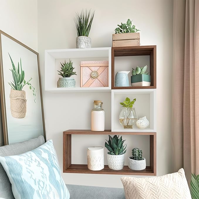 Kaboon Cube Shelves Set2, White Display Shelves Wall Mount 7.75" D x 12.5" W x 12.5" H, (White, Square 2 Cubes)