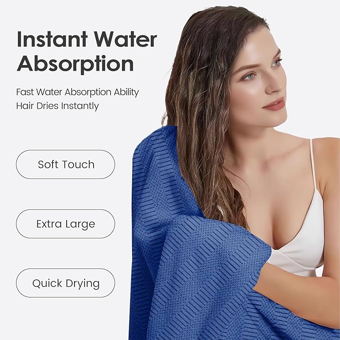 Microfiber Bath Towels, Large Bathroom Towel 2 Pack (30" x 60"), Oversized, Soft, Super Absorbent and Fast Drying, Multipurpose Use for Sport, Fitness, Yoga, Diamond Cross Grid Navy