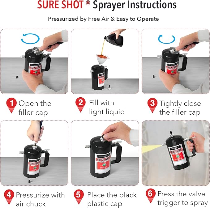SURE SHOT A1002 1-Quart Non Aerosol Sprayer - Refillable Pressurized Sprayer Can for Oil, Solvent, Degreasers, Lubricants - Rechargeable Steel Canister with Adjustable Nozzles - Made in the USA - 32oz