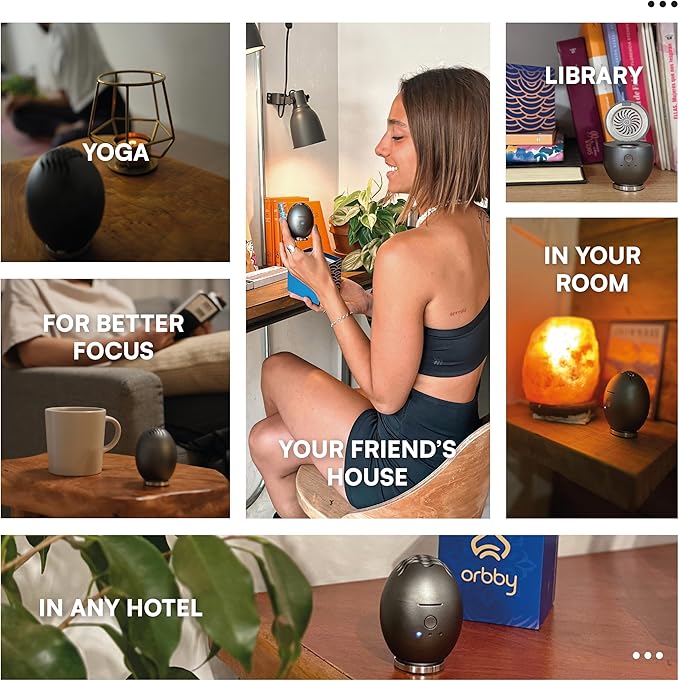 Orbby Scent Diffuser Starter Kit | Portable Small Desk Diffuser for Office: Electric Incense Device, Cordless Pet Safe Air Freshener for Home – Flameless (Gold with 1g Agarwood Pellets)