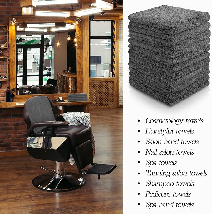 48 Pack Bleach Proof Towels 16x 26inch Microfiber Absorbent Hair Towels Bulk Bleach Salon Hand Drying Cloth for Gym Bath Spa Shaving Shampoo Home(Grey)