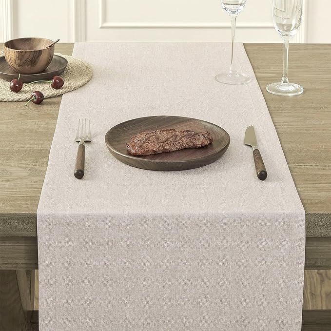 ZeeMart Basic Linen Style Table Runner, 14 x 48 Inch Light Natural Chambray, Rustic Farmhouse Neutral Table Runners 48 Inches Long, Everyday Polyester Table Runner - Machine Washable & Easy Care