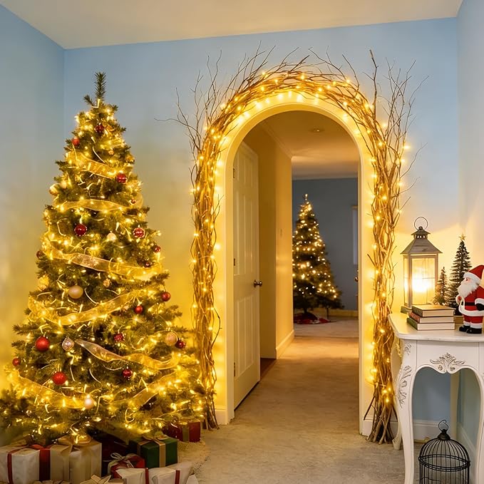 LAMPHOME Christmas Lights Indoor Outdoor, 21.6FT 100 LED Yellow Warm White String Lights Waterproof, Mini Fairy Lights Plug in for Christmas Tree, Bedroom, Classroom Decor,Mardi gras Lights Outside