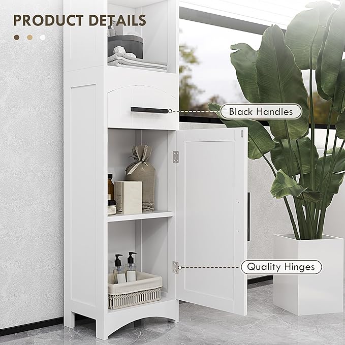 HOMCOM Tall Bathroom Storage Cabinet, Farmhouse Narrow Bathroom Storage Cabinet with Recessed Drawer and Barn Door, Linen Cabinet, White