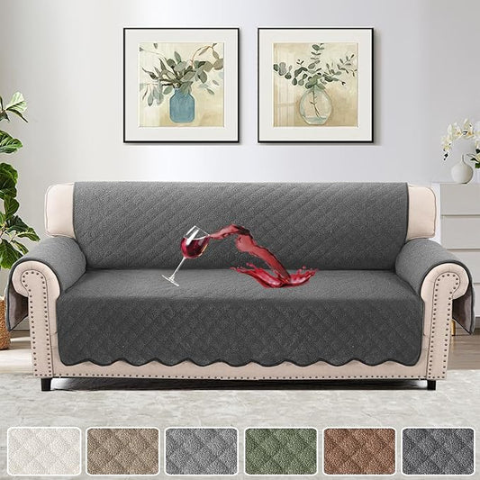 H.VERSAILTEX Waterproof Quilted Couch Covers Non Slip Sofa Covers Protector Slipcovers for Dogs, Covers for 3 Cushion Couch Sofa Pet Furniture Protector Modern Fleece Fabric (Sofa,Charcoal)