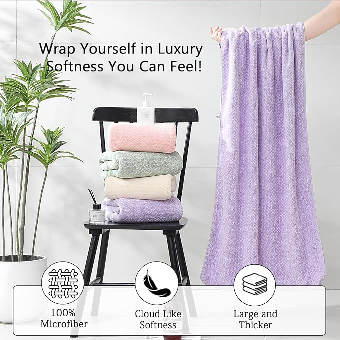 18 Piece Bath Towels Set,100% Microfiber Family Bathroom Towel with Hanging Loops-6 Bath Towels,6 Hand Towels,6 Washcloths,Quick Dry Highly Absorbent Shower Towel for Bathroom,Hotel,Spa-Light Purple