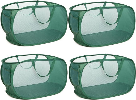 4 Pack Collapsible Laundry Baskets, Foldable Laundry Basket with Pocket, Durable Pop Up Hampers, Reinforced Handles Dirty Clothes Hamper for Laundry, Bedroom, Bathroom, Dorm, Travel or Camping Green