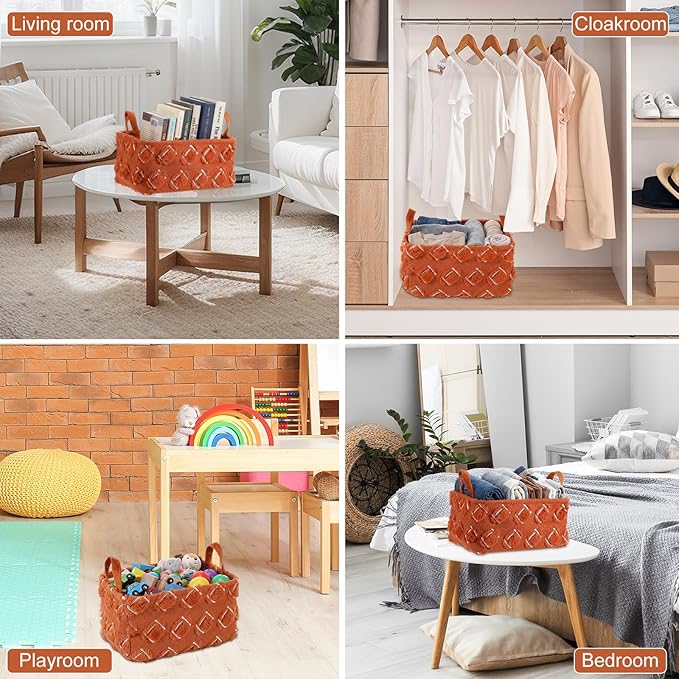 2 Pcs Brown Football Storage Baskets 14x10 Inch Easter Basket Sport Theme Room Decor Laundry Foldable Fluffy Storage Bin with Handle Closet Organizer for Countertop Tabletop Car