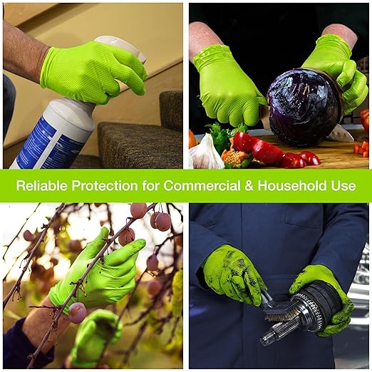 1st Choice 6 mil Green Gloves, Disposable, Latex Free, Raised Diamond Grip, Mechanic Glove for Men, Medium, 2 Cases of 1000