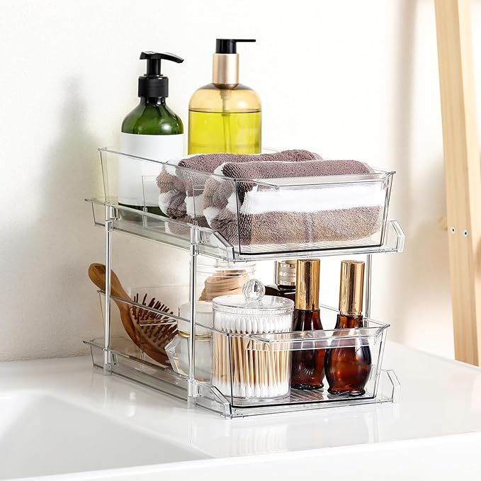 2-Tier Clear Cabinet Organizer 2-Pack - Quadruple Your Storage