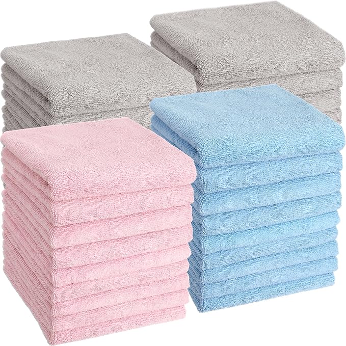 40 Pack Bleach Proof Towels Microfiber Absorbent Resistant Hair Hand Towels Bulk Quick Dry for Barber Gym Bath Spa Shaving (Light Pink Blue Grey,16 x 29 Inch)