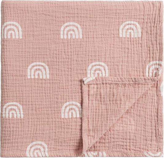 Meracorallo Muslin Swaddle Blanket, 100% Cotton Receiving Blanket Soft and Breathable Swaddle Wrap for Baby Boys and Girls, Rainbow
