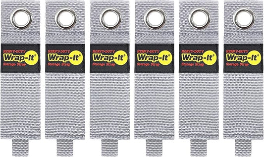 Heavy-Duty Wrap-It Storage Straps - 13" (6-Pack) Silver - Garage Organizer and Extension Cord Hanger for Garage Gadgets