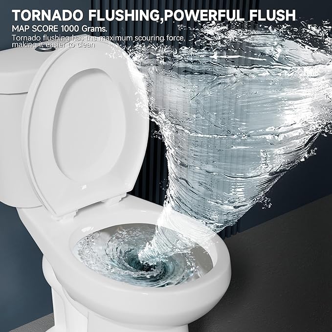 Compact Tall Toilet 19 Inch for Small Bathroom Space 1.1/1.6 GPF Tornado Dual Flush - Two Piece Comfort ADA High Toilet for Seniors, 19 Inch Bowl Height, 20 Inch Seat Height, White