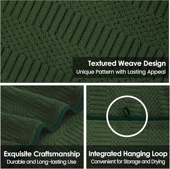 Microfiber Bath Towels Set of 4, Large Bathroom Towel for Adult, 30" x 60", Soft, Super Absorbent and Fast Drying, Use for Hair Wrap, Sport, Fitness, Yoga, Diamond Cross Grid Olive-Green