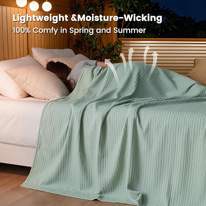 PHF Lightweight Waffle Weave Blanket King Size 104"x 90", Soft Woven Summer Blanket for Hot Sleepers - Aesthetic Home Decor for Couch Bed Sofa, Pet Friendly, Sage Green