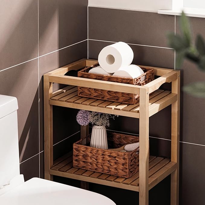 Storage Baskets with Label — Wicker Pantry Baskets for Shelves, Waterproof Woven Basket for Organizing, 2-Pack Plastic Rectangle Organizers with Handles, Light Brown (10L×8H×4W)
