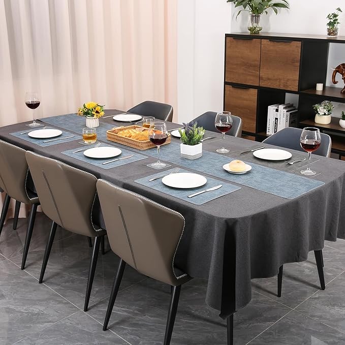 Table Runners 94 Inches Long, Dual-Sided Faux Leather Farmhouse Table Runner Waterproof Heatproof Non-Slip for Living Room Party Home Decor Holiday Decorations(Gray Light Blue, 15 x94 Inch)