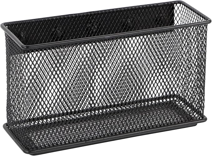 Magnetic Storage for Locker Baskets Organizer Black Magnetic Basket with 5 Strong Magnets, Magnetic Locker Organizer Holder for Whiteboard Office, 6.29'' × 2.28'' × 3.54''