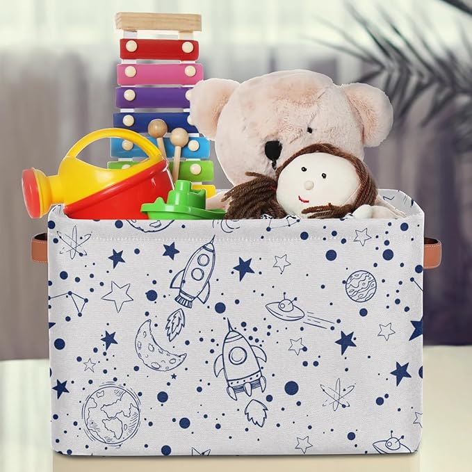 Rectangle Storage Baskets for Organizing - Foldable Storage Bin Cubes with Handles, Large Organizer Bins Boxes Toy Closet Shelf Nursery Laundry Basket, 1 Pcs(Galaxy Universe Planet)