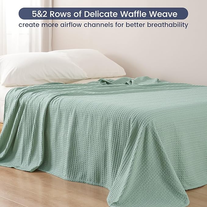PHF Lightweight Waffle Weave Blanket Twin Size 66"x 90", Soft Woven Summer Blanket for Hot Sleepers - Aesthetic Home Decor for Couch Bed Sofa, Pet Friendly, Sage Green