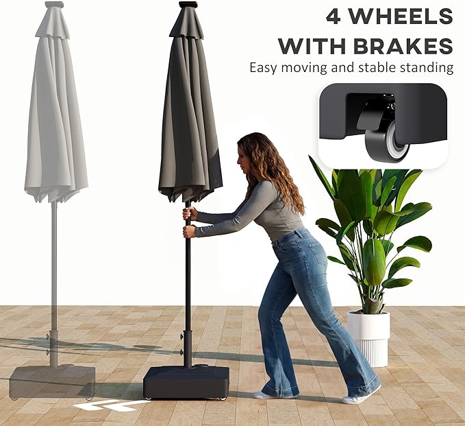 Outsunny Outdoor Umbrella Stand Base with Wheels, Heavy Duty Patio Umbrella Base Holder, Filled Up to 134 lbs with Stand or 88 lbs with Water for 1.38", 1.5", 1.89" Poles for Garden, Poolside, Black