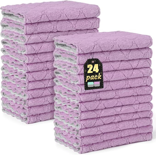 24 Pack Kitchen Cloth Dish Towels, Soft Premium Dishcloths, Highly Absorbent Multi-Purpose Dust and Stain Removal Cleaning Supplies for Kitchen Car Cleaning