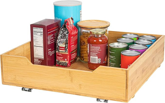 Household Essentials Glidez Bamboo and Steel Pull-Out/Slide-Out Storage Organizer for Under Cabinet Use - 1-Tier Design - Fits Standard Size Cabinet or Shelf, Natural