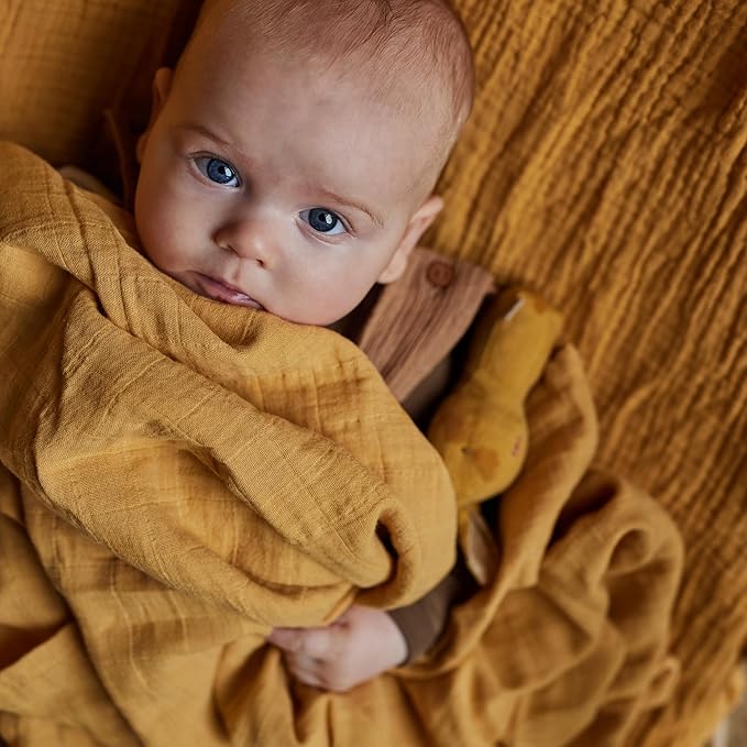 Baby Swaddle – Organic Cotton Muslin Baby Swaddles for Newborns 47” x 47” (Autumn Yellow)