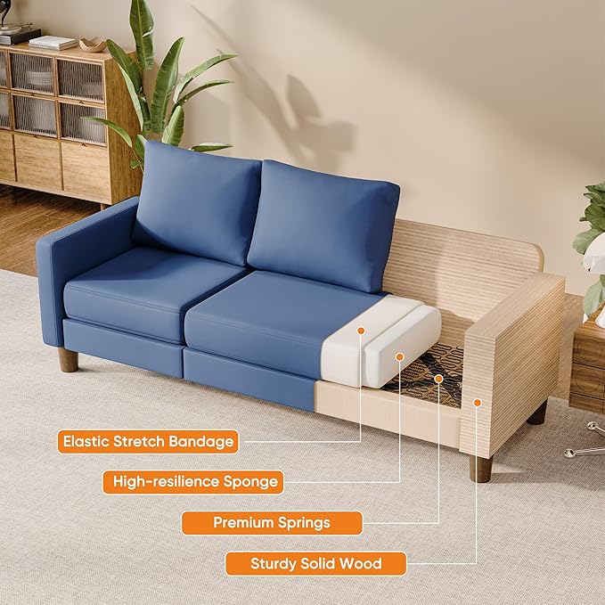 JUMMICO L Shape Sectional Sofa Couch, 3 Seat Convertible Sofa with Movable Ottoman and Side Storage Pockage, Modern Sofa Small Couches for Living Room & Apartment and Small Space (Linen, Blue)