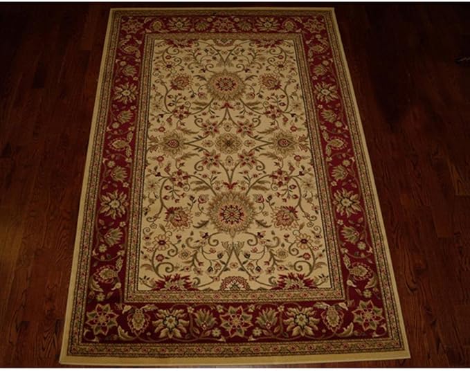 SAFAVIEH Lyndhurst Collection 8' Round Ivory/Red LNH212K Traditional Oriental Non-Shedding Dining Room Entryway Foyer Living Room Bedroom Area Rug