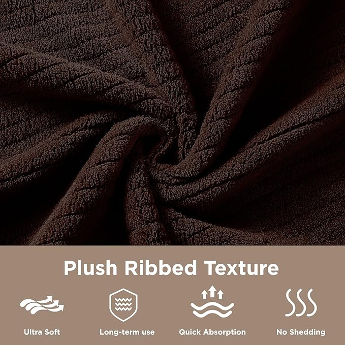 Oversized Bath Towels 8 Piece Towel Set, 2 Extra Large Bath Sheets, 2 Hand, 4 Washcloths, Luxury Soft Super Absorbent Thick Shower Towels for Bathroom, Spa & Hotel, Quick Dry, Brown
