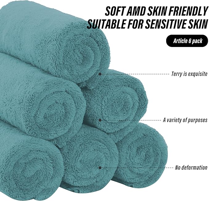 6 Pack Premium Hand Towels - Quick Drying - Microfiber Coral Velvet Highly Absorbent Towels - Multipurpose Use as Hotel, Bathroom, Shower, Spa, Hand Towel 16 x 28 inches (Teal)