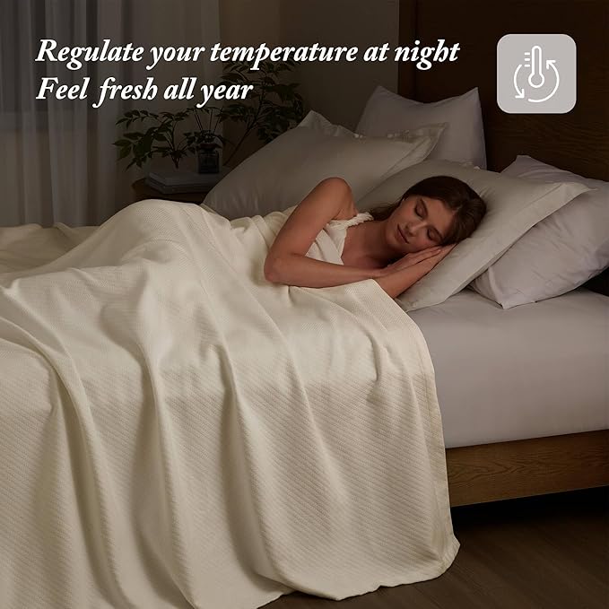 Madison Park Liquid Cotton Luxury Blanket Premium Soft Cozy 100% Ring Spun Cotton For Bed , Couch or Sofa, Twin, Ivory