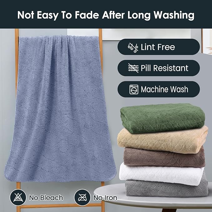 Bath Towels, Pack of 4, 30"x60", Large Microfiber Towel Set, Ultra Soft, Super Absorbent, Fast Drying, Perfect for Suana, Shower, Pool, Sport, Travel, Fitness, SPA,Yoga, Coral Fleece - Blue