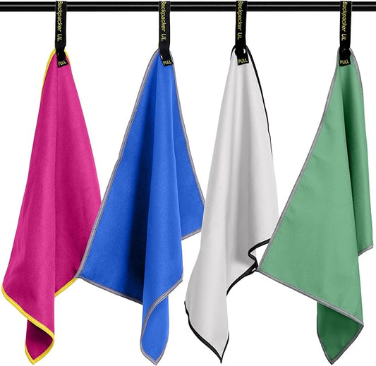 Elite Tail Magic -8 Pack - Lightweight Soft Compact Travel Towel | Quick Drying Backpacking Towel Ultralight with Loop Strap | Sport and Gym Microfiber Face Cloth Yoga | Small 12.5 x 9.9 inches
