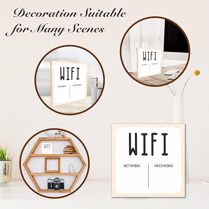 Minimalism WiFi Password Wooden Box Sign, 6X6 Inch Rustic Desk Decor For Home & Office Decoration & Accessories - A11