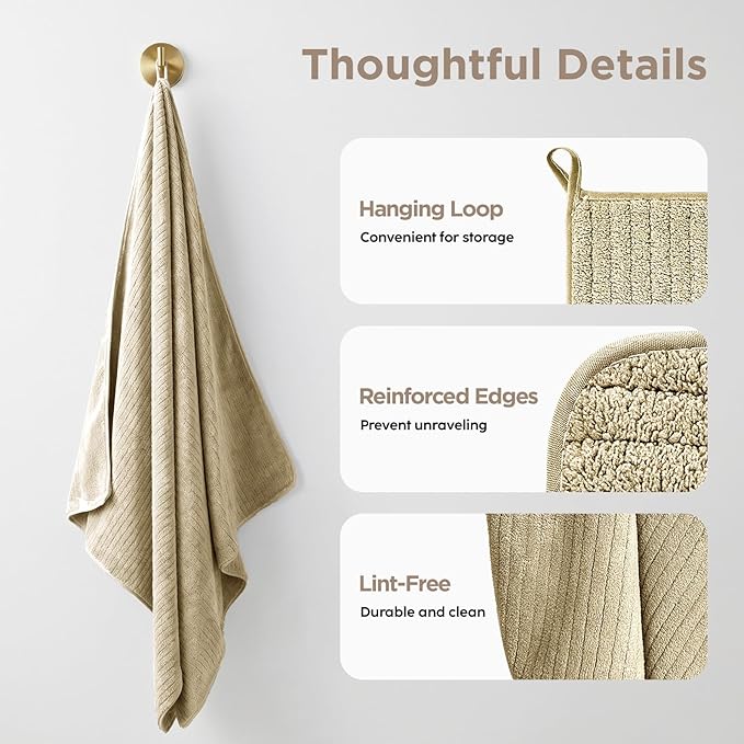 Oversized Bath Towels 8 Piece Towel Set, 2 Extra Large Bath Sheets, 2 Hand, 4 Washcloths, Luxury Soft Super Absorbent Thick Shower Towels for Bathroom, Spa & Hotel, Quick Dry, Beige