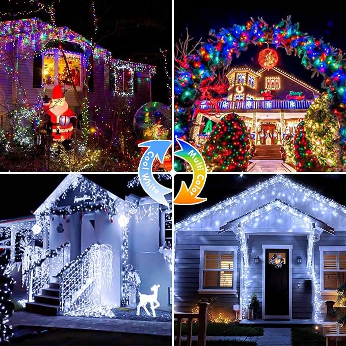 88FT 240LED Connectable String Lights Indoor Outdoor Clear Wire, Cold White⇋Multicolor Christmas String Lights, Plug in Twinkle Fairy Light With Timer For Wedding Patio Tree Yard Christmas Decorations