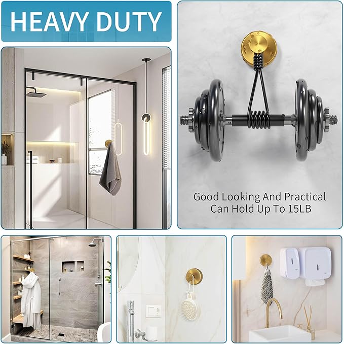 Deluwire Suction Cup Hooks for Shower,2 PCS No Drill Bathroom Hooks for Towels, Robes,Removable Towel Holder for Bathroom Wall,Kitchen,Glass,Mirror,Hanging up to 15 lbs,Loofah-Gold