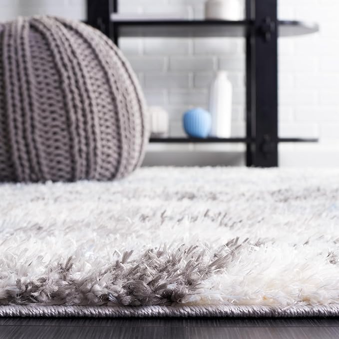 SAFAVIEH Area Rug 8x10 - Lindsay Shag Collection - Large - Grey & Blue Ivory, Non-Shedding & Easy Cleaning, Ultra Plush Thick Pile, Ideal for Living Room, Bedroom, Dining Space (LNS556F)